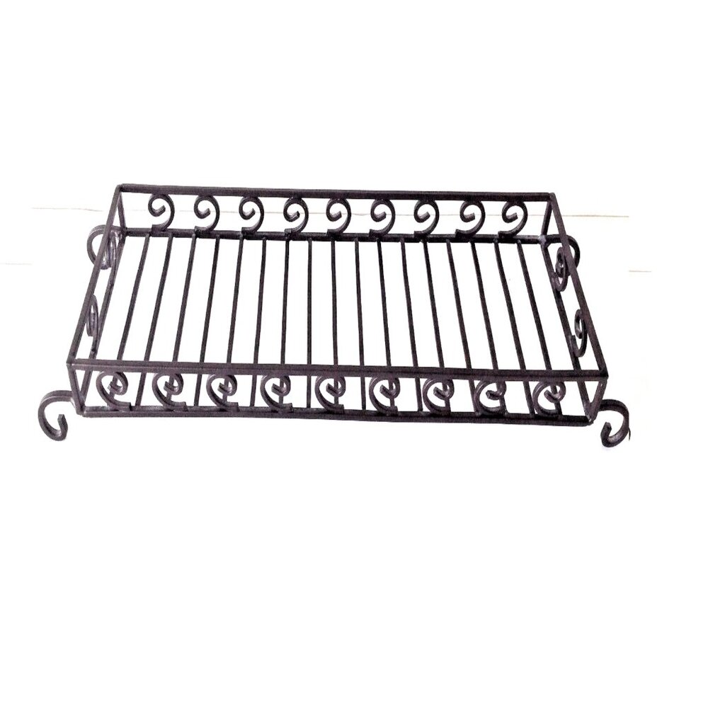 Vintage Brown Metal Iron Accent Tray Rectangular Open Slotted Outside Decorative